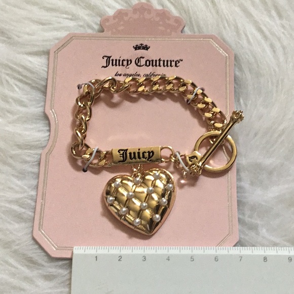✨NWT Juicy Couture Logo Heart Tag Gold Chain Bracelet Y2K - Picture 3 of 4
